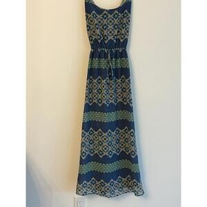 Banana Republic Maxi Dress Womens Sz Navy Blue Green Stretch Casual - EUC